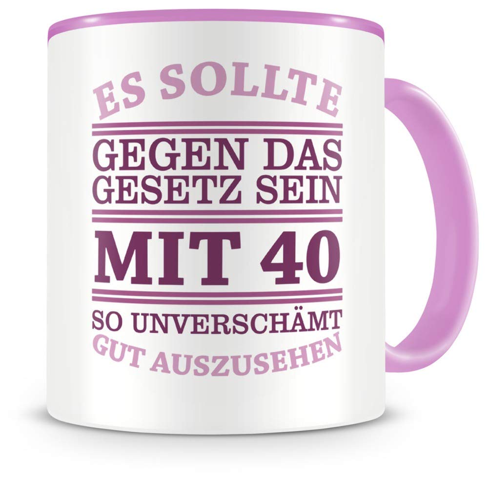 Samunshi Tazza 40° Compleanno Con Scritta Divertente 'Contro La Legga Avere 40 Anni', 300 Ml, Rosa, Idea Regalo Uomo/Donna, Stampata Su Entrambi I Lati