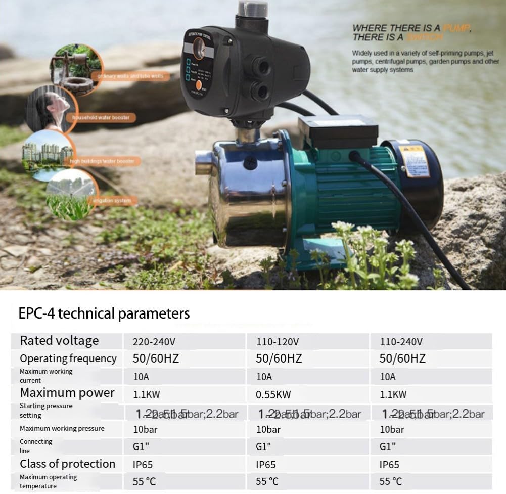 Fully Automatic Water Pump Controller with Flow Switch, IP54 Waterproof Pressure Control for Booster Pumps, ABS Housing, Garden Irrigation