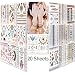 Lady Up 20 sheets 150+ designs Body art Temporary Tattoos Papers Metallic Flash Gold Silver Multi-Colored Waterproof Tattoos for Women Kids & Men 21X15cm/p