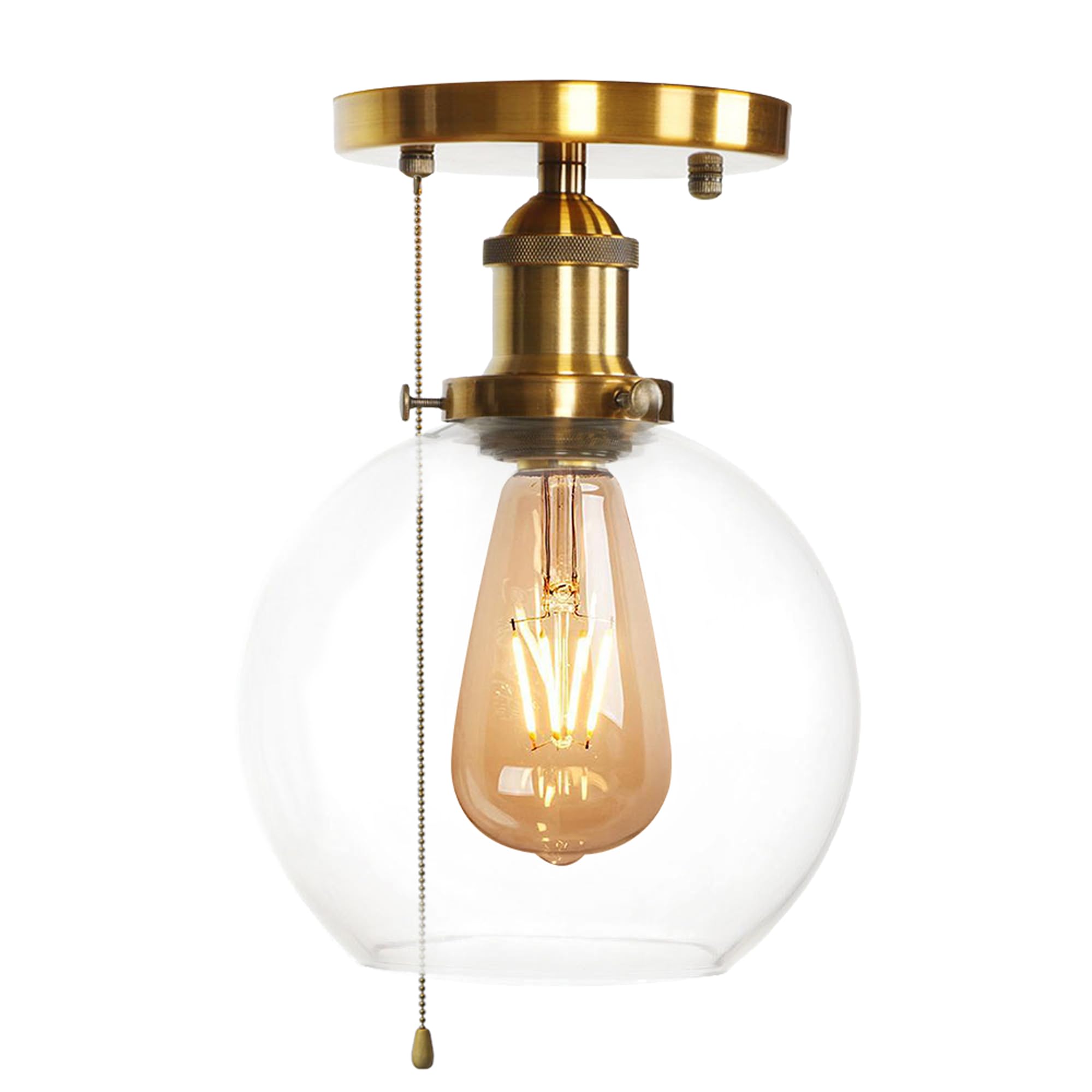 SKIVTGLAMP RV Globe Glass Wall Light with Zipper Switch 12V Gold RV Decorative Light RV Ceiling Light Hallway Light Ceiling Mount, E26 2700K Bulb Included Industrial Semi Flush Mount for RV Camper