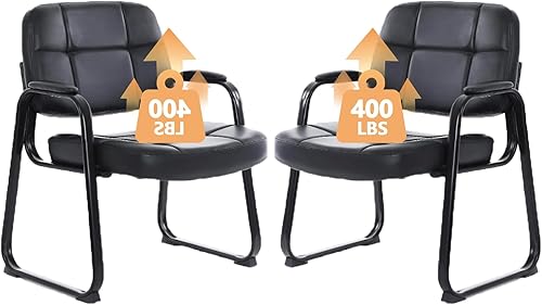 CLATINA Silla de invitados grande y alta, cómodas sillas de recepción con reposabrazos acolchado de cuero regenerado y base de trineo para oficina,