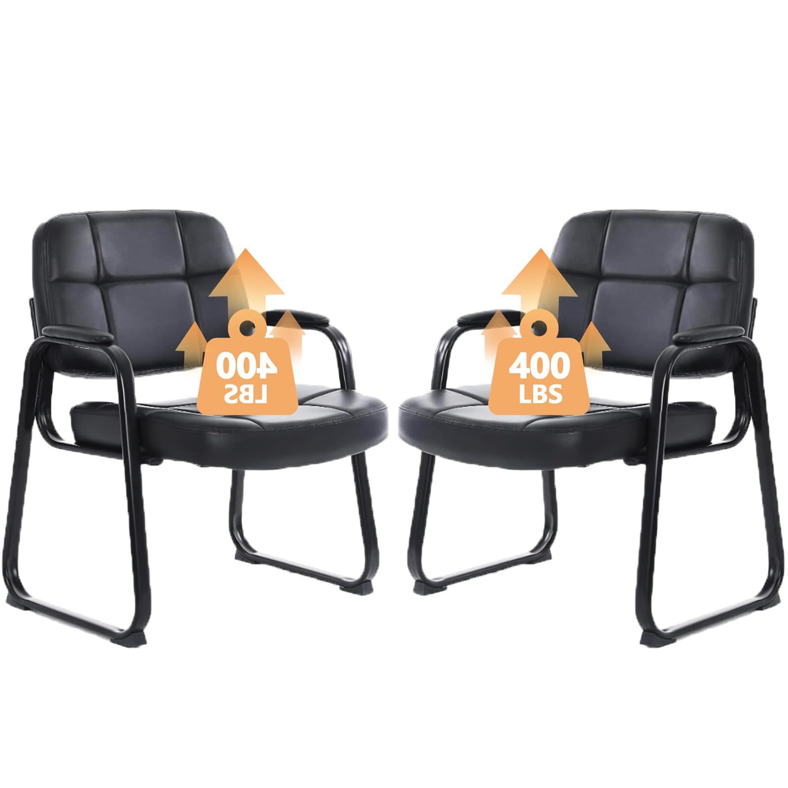 CLATINA Big & Tall Waiting Room Guest Chair Comfortable Reception Chairs with Bonded Leather Padded Arm Rest and Sled Base for Office Reception Lobby