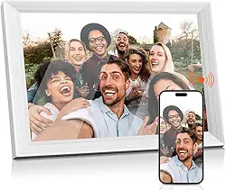 Moldura Digital de 10,1 Polegadas 32 GB, Porta Retrato Digital, Rotação Automática, Tela Táctil, Reproduzir Fotos E Vídeos, Apresentação de Slides, Vem com Uhale Software, Tela IPS de 1280*800, Branco