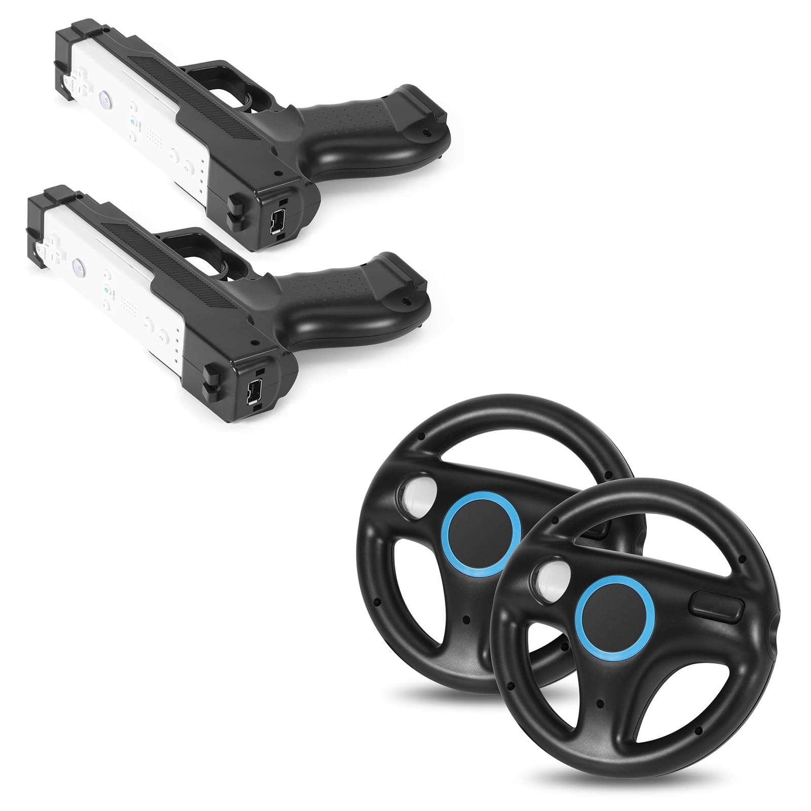 2 Pack Motion Plus Compatible with Wii Shooting Games, Wii Controller, Wii Games and 2 Pack Racing Wheel for Mario Kart, Wii and Wii U Games