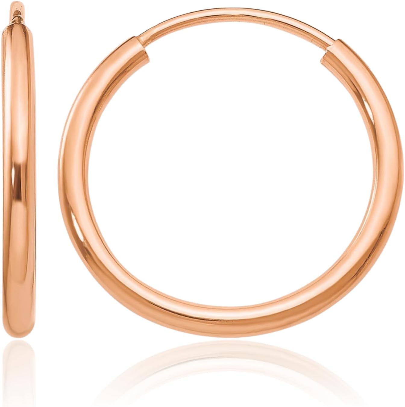 IceCarats 10K Rose Gold Round Medium Hoop Earrings 16mm 5/8 inch Latch Back, Lightweight, Endless Hoop Back For Her