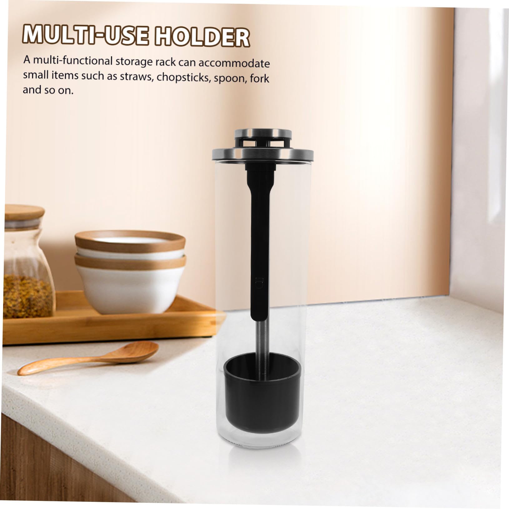 Hochborosilikat Glas Essstäbchenhalter mit Deckel Edelstahl Küchenbesteck Organizer Strohhalm Aufbewahrungsbox Multifunktional für Tisch und Küchenutensilien