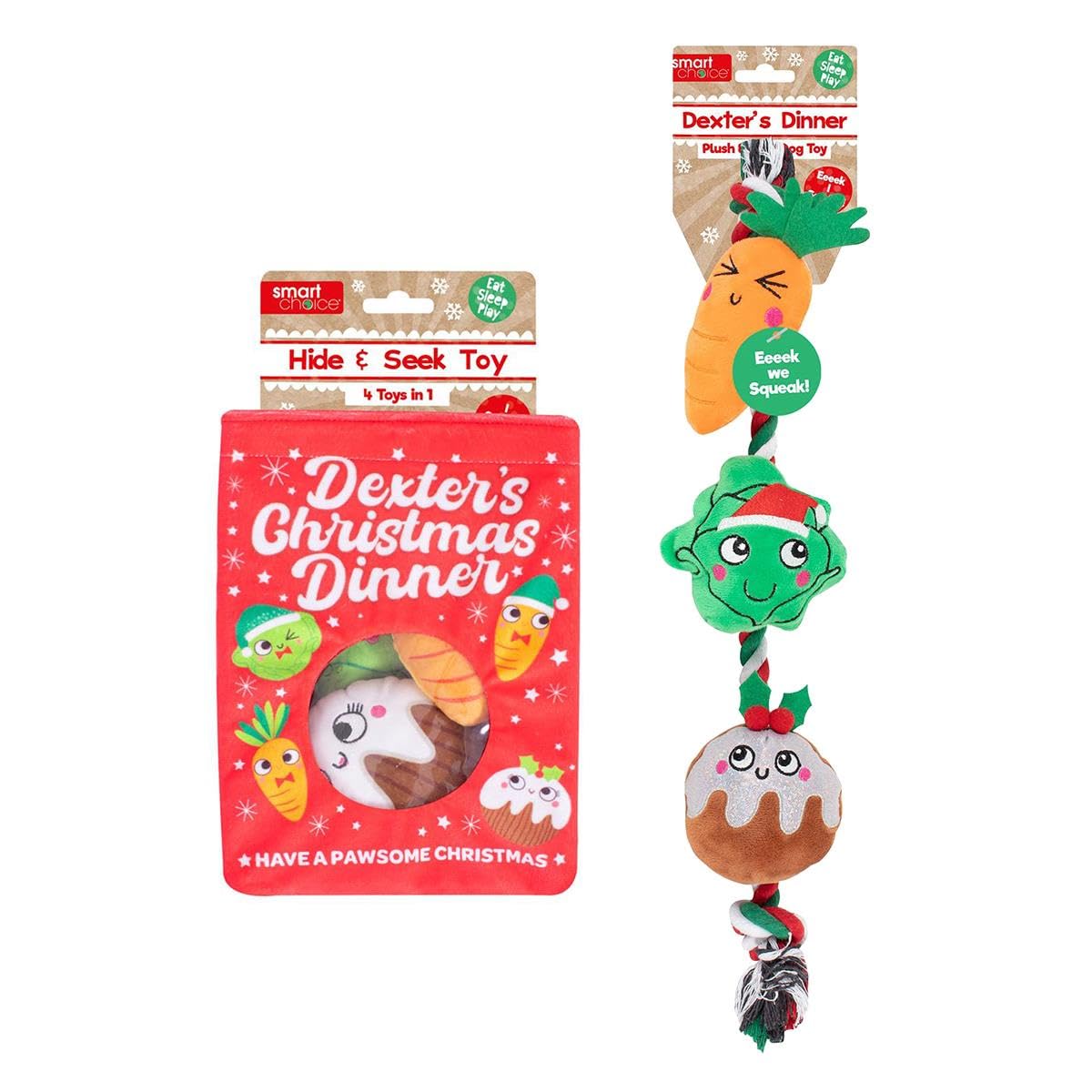 YöL Christmas Plush Rope Tug Squeaky & Hide And Seek Treat Toys Pet Dog Puppy Carrot Sprout Pudding Interactive Stimulating