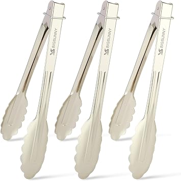 MSY BIGSUNNY 9 Inch Food Tongs for Cooking and Serving- Aluminum Kitchen Utensil - Set of 3 silver
