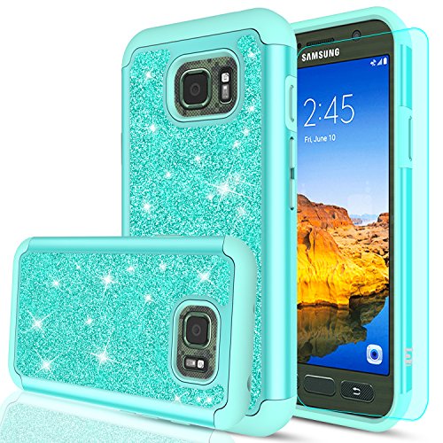 LeYi for Galaxy S7 Active Case with HD Screen Protector, Glitter Cute Girl Women [PC Silicone Leather] Dual Layer Heavy Duty Protective Phone Case for S7 Active SM-G891A Mint(Not Fit Galaxy S7)