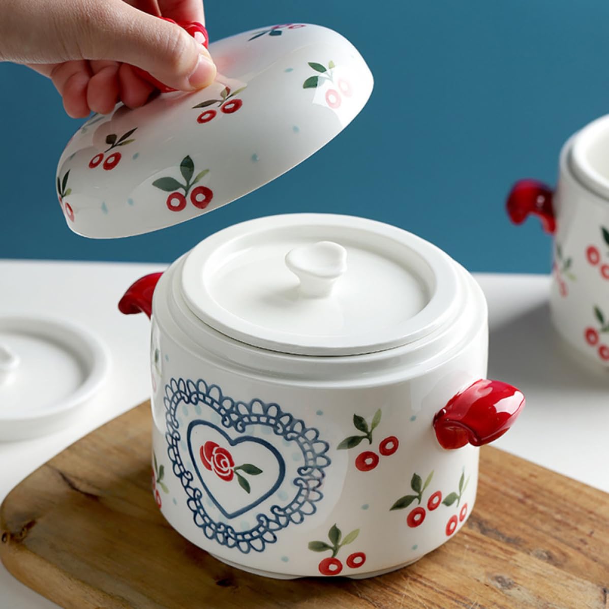 Olla de Cerámica para Sopa y Guiso 650ml Tapa y Asas