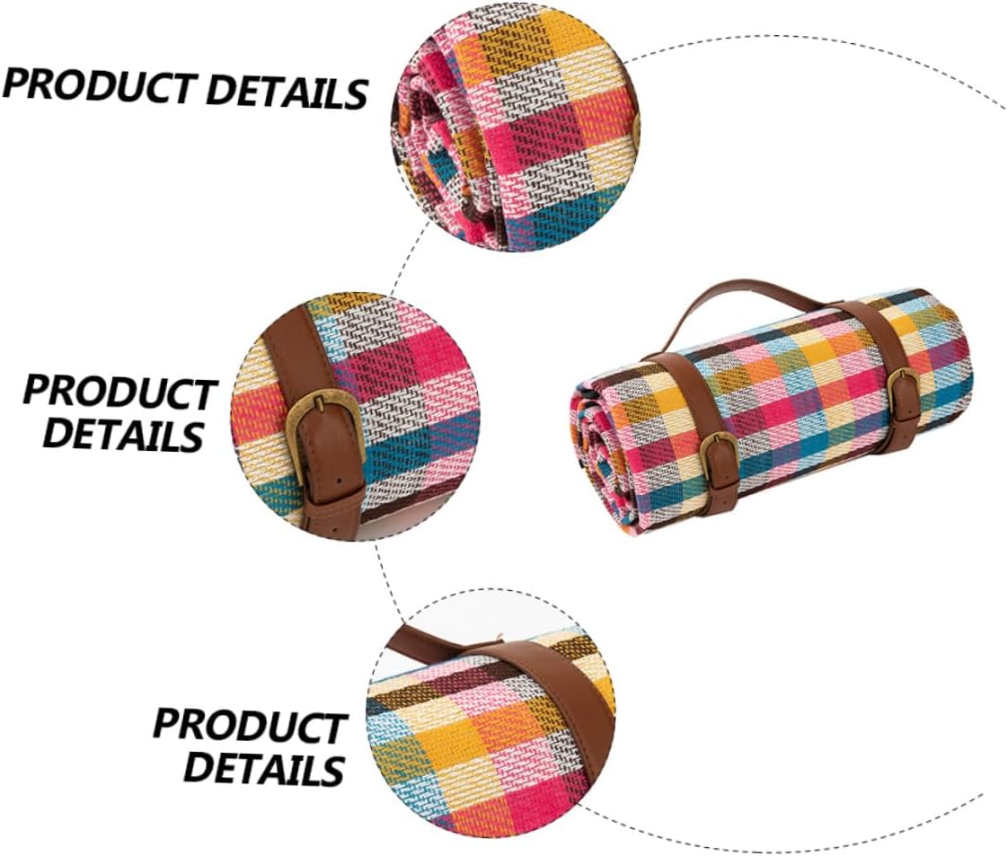 VANZACK Waterproof Leather Picnic Mat with Thick Cushion and Tie Strap, 150x200cm Outdoor Camping Beach Pad for Hiking, Travel, and Park Use