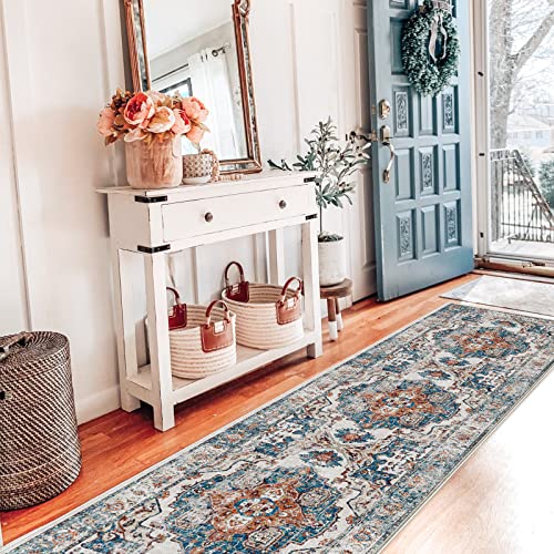 Hallway Washable Runner Rug - 2x7 Kitchen Rugs Entryway Rug Runner Vintage Soft Floor Mat Non Slip Indoor Farmhouse Carpet for Bathroom Living Room Bedroom (2 X 7, Brick)