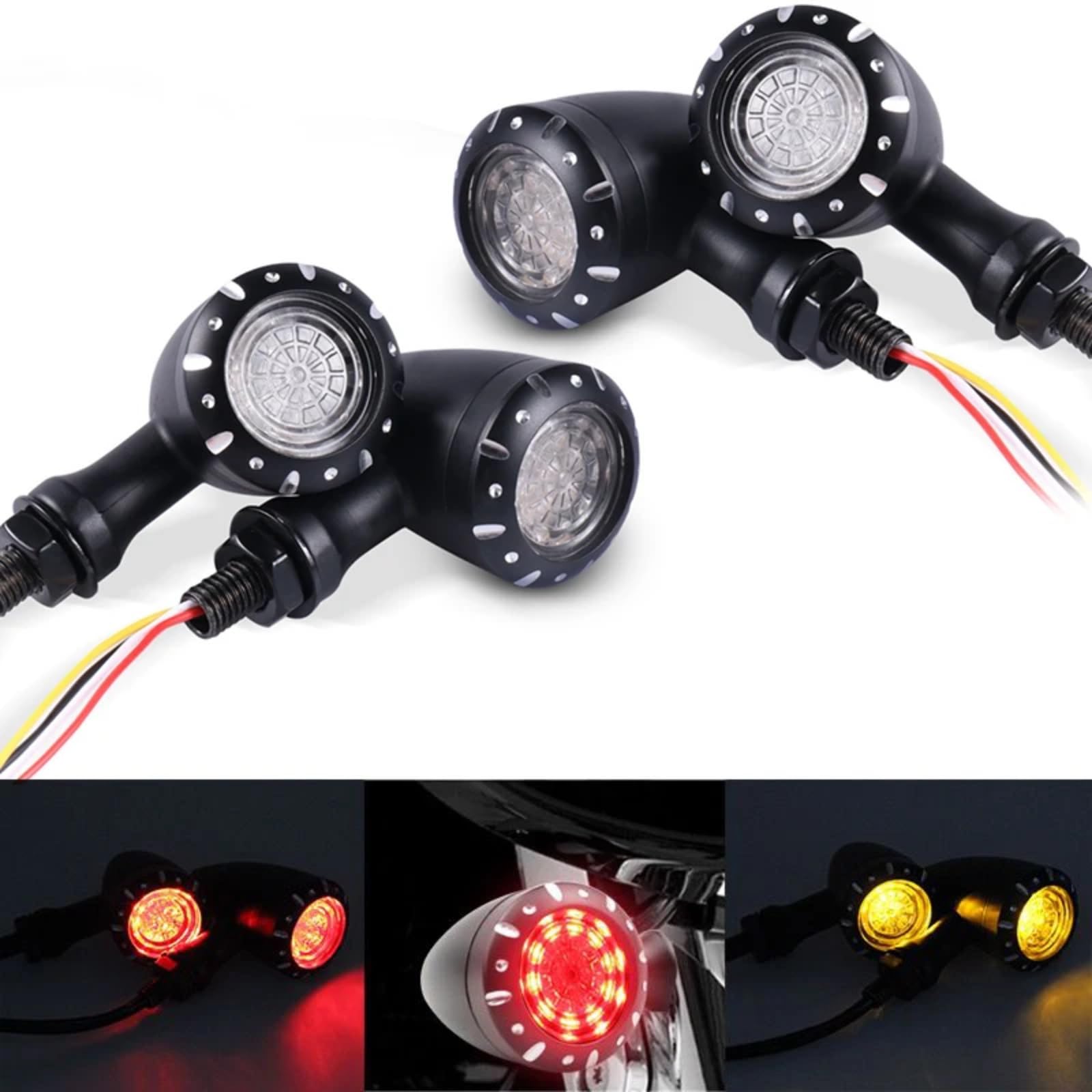 Per Chopper Per Cruiser Per Custom 12V 10mm Moto Indicatore Di Direzione Nero Cromato Lampeggiante Freno Lampada Sinistra E Destra(Black,4pcs)