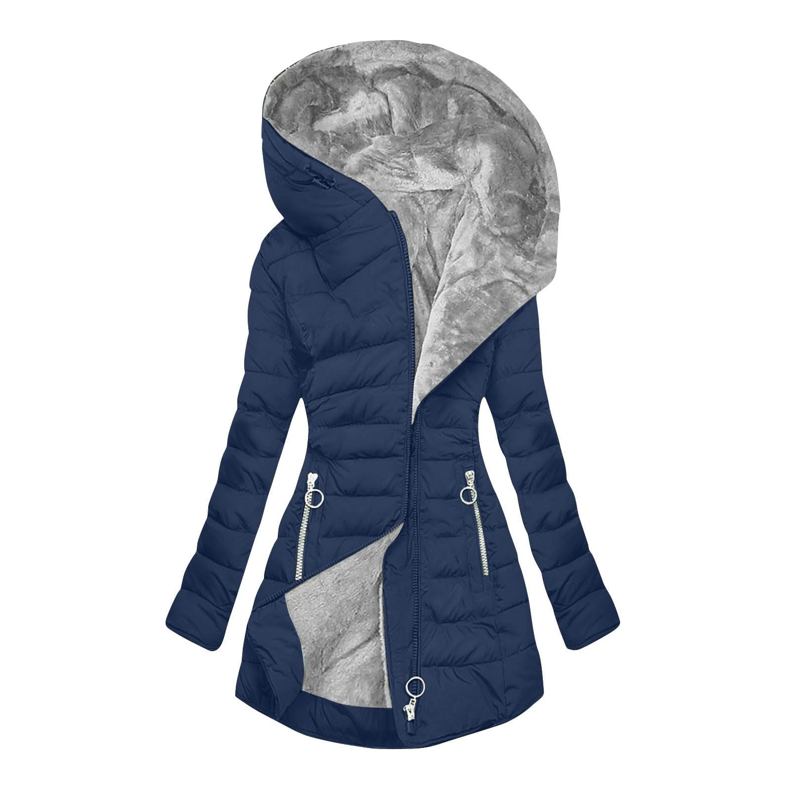 Ropa De Invierno De Forro Polar De Gran Tamaño Con Bolsillos, Abrigo Acolchado Ligero Con Cremallera Sólida, Forro Sherpa For Mujer, Abrigo De Invierno Cálido Con Capucha, Ropa De Abrigo