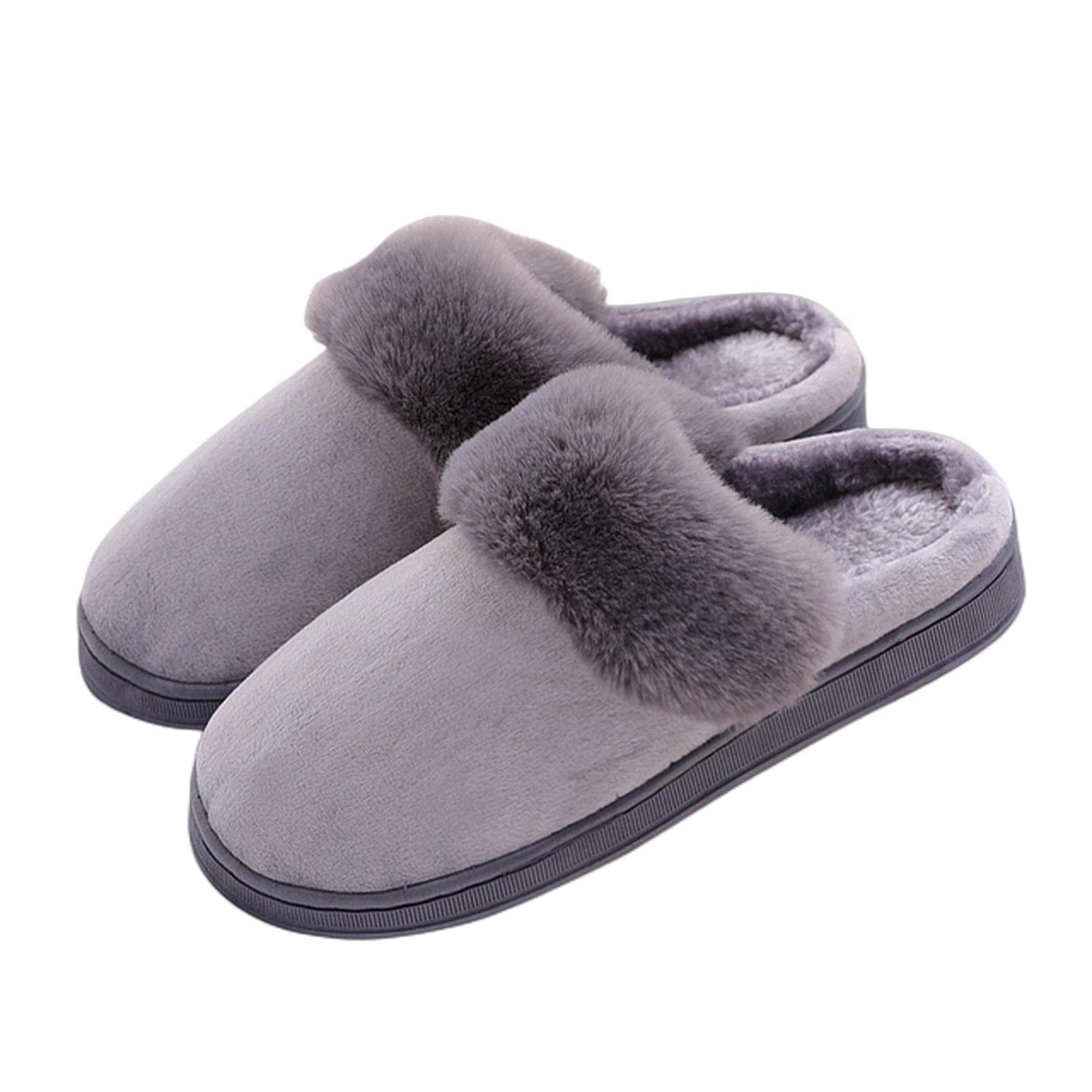 Damskie kapcie damskie buty królika ucho podłoga do wewnątrz bawełniane kapcie zimowe jesienne buty damskie antypoślizgowe grube dno dom damskie kapcie-A-szary-męskie, 40-41, Chiny