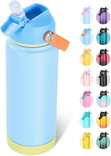 Miniatura 46 de Botella de agua de acero inoxidable aislada de 18 oz, de boca ancha, de doble pared con vacío, pajita de silicona, a prueba de sudor y fugas, termo