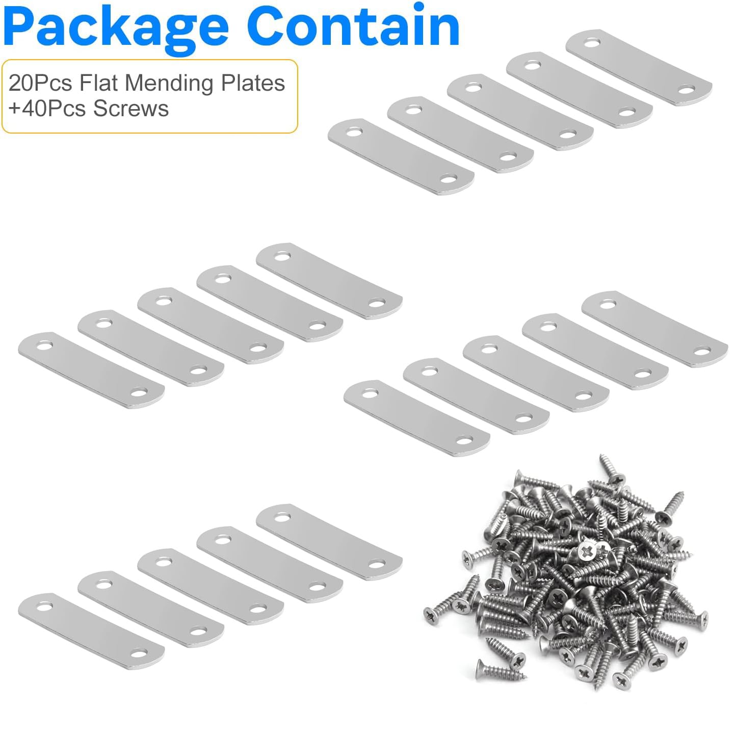 10Pcs Flat Mending Plates - 1.18x0.31 Inch Iron Straight Brackets With Screws For Furniture Repair