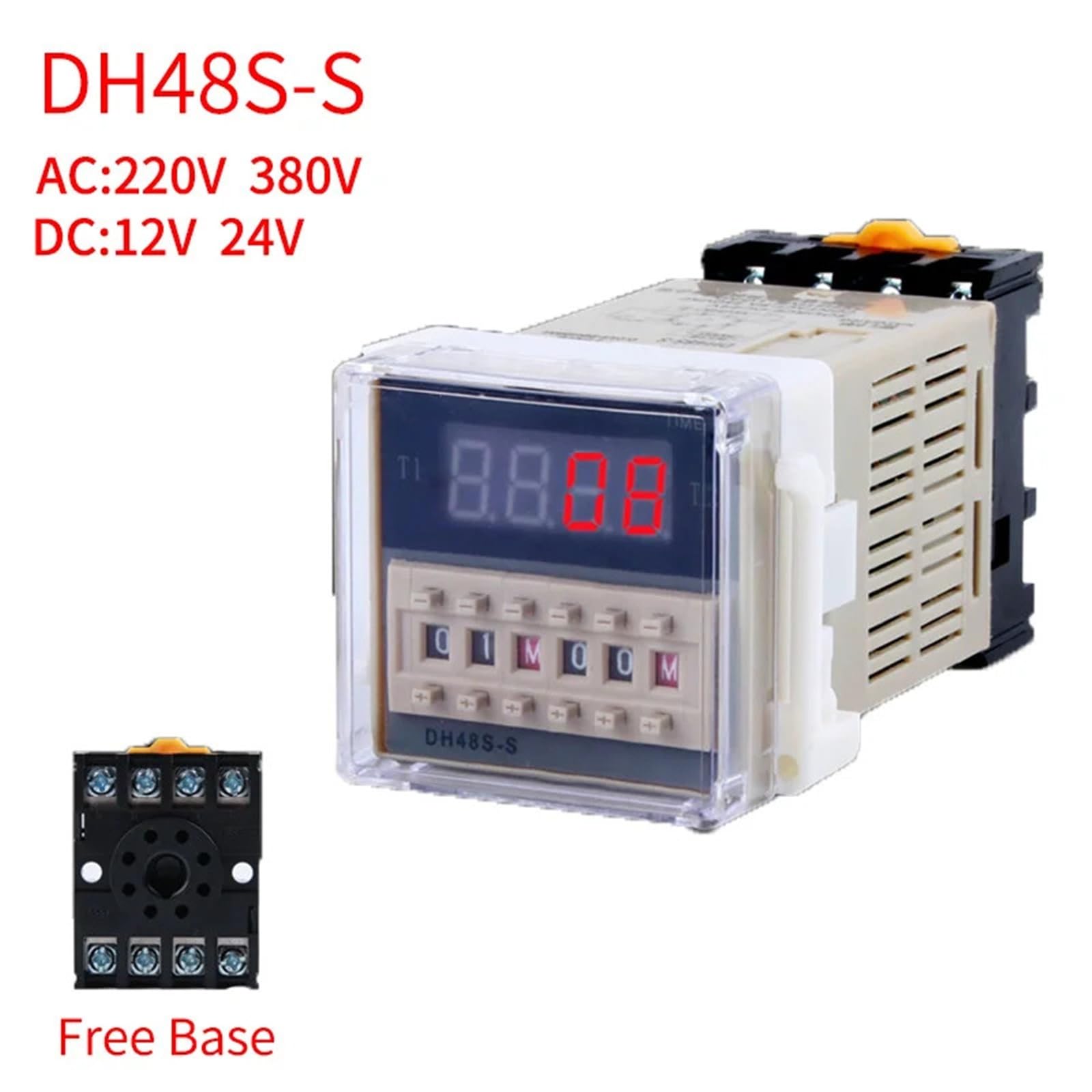 Temporizador retardador de control de ciclo de CA DH48S-S, 220 V, 0,1 S-99 H, pantalla digital, SPDT, programable, interruptor de tiempo, relé con base(DH48S-2Z,AC380V)