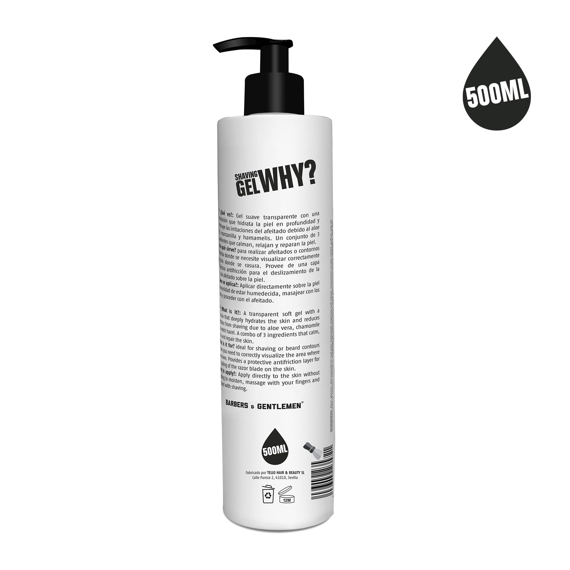 Barbers & Gentlemen Gel De Afeitado Transparente Con Aloe 500ml, Color Transparente, Viscosidad Muy Baja, Ingredientes Activos, Gel Suave, Ideal para Barbería Peluquería