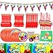 Sesame Street Party Supplies, FANDE 92 Piezas Plaza Sésamo Party Supplies Juego de Decoración, Decoraciones de Fiesta Niños Cumpleaños Pancartas Manteles Centros de Mesa Platos Tazas Servilletas