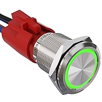 Vista 7 de APIELE 110V-220V 19mm interruptor de botón de cierre 10 Amp SPST LED Impermeable Redondo autobloqueante 1NO (Negro Aluminio, Azul)