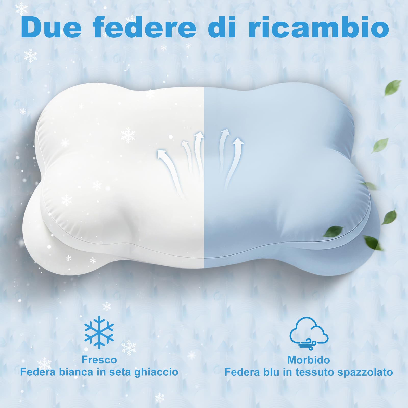 Mailirious Cuscino Cervicale in Memory Foam, Cuscino Ergonomico per il Supporto del Collo, Adatto per Dormire su Fianco, Schiena e Stomaco, Con 2 Federe Sfoderabili e Lavabili, 69×38×9/11 cm