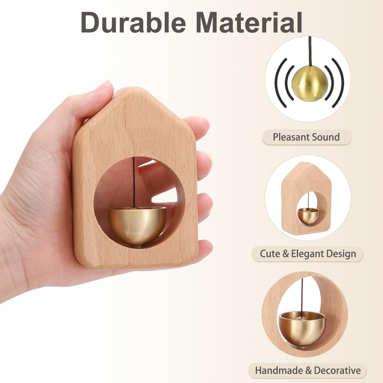 PATIKIL Magnetic Shopkeepers Bell for Door Opening Woodybeing Door Chime for Business Office Ornaments Hanging Decoration Entrance Fridge Sticker Beech (House) - Image 3