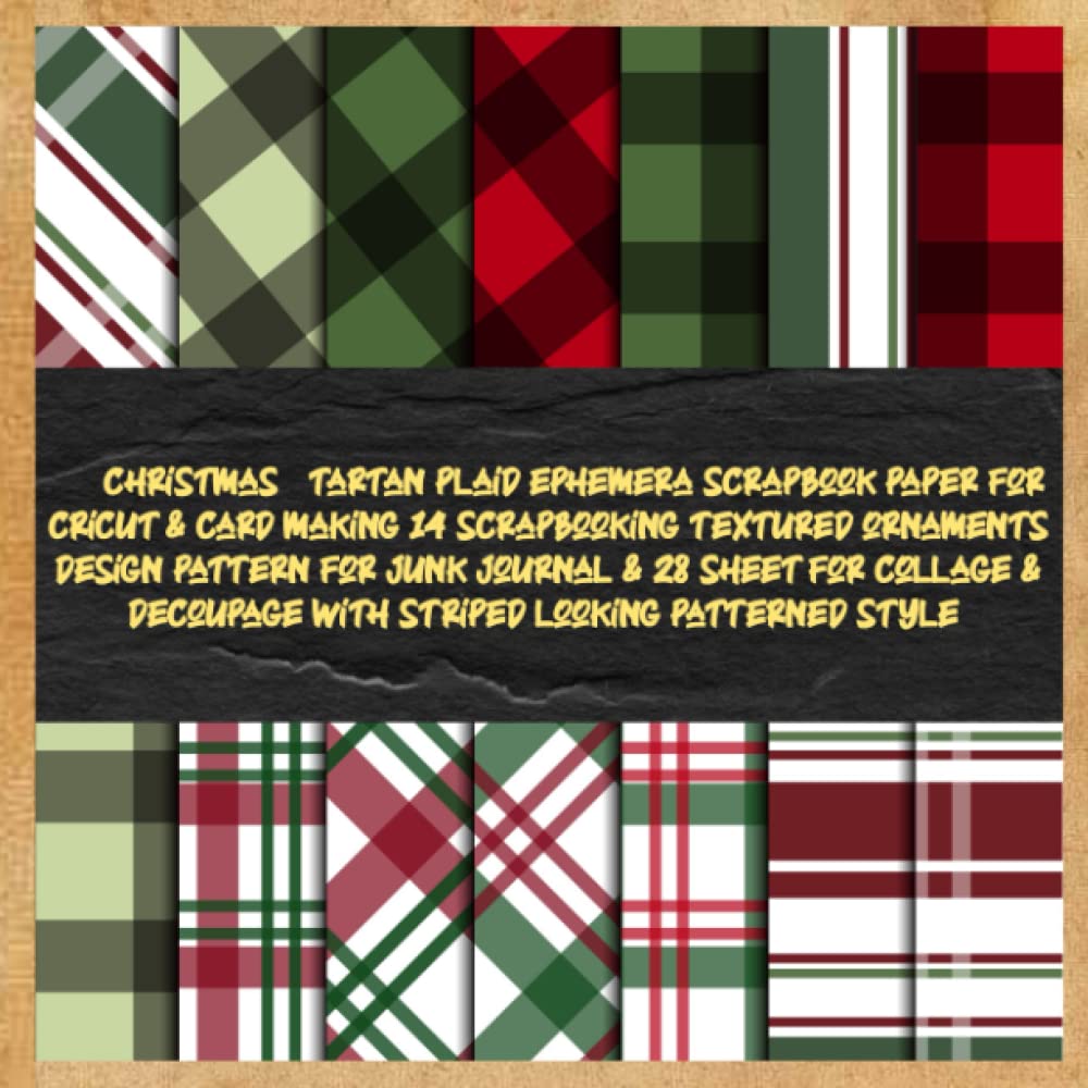 christmas tartan plaid ephemera scrapbook paper for cricut & card making 14 scrapbooking textured ornaments design pattern for junk journal & 28 ... patterned style: for crafting invitation