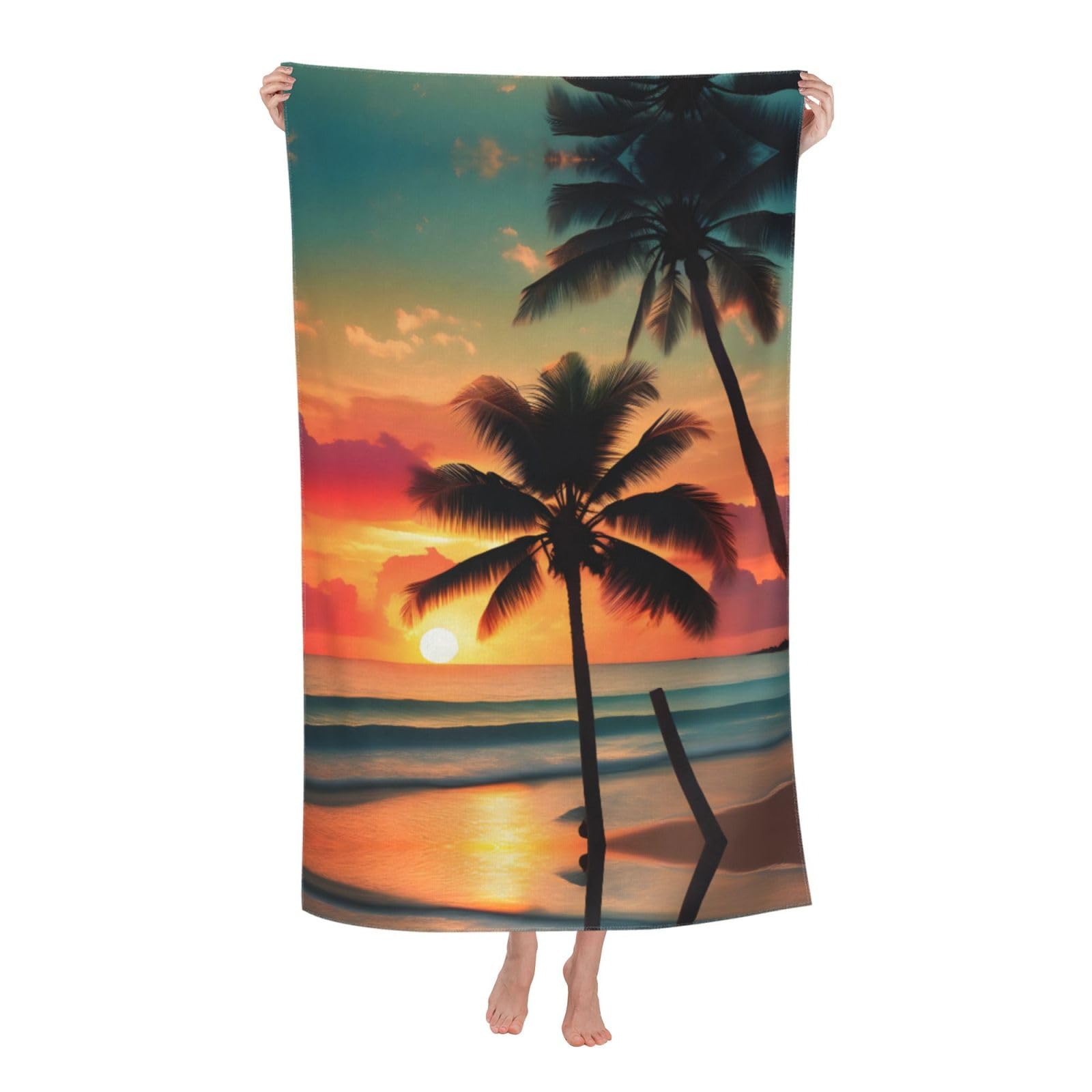 NImongt Tropical Beach Palm Tree Print Oversized Adult Beach Towel For Travel Weekend Getaways Festivals Camping Trips