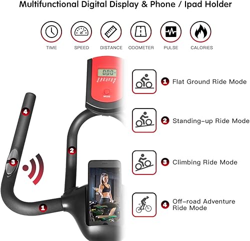 Miniatura 3 de GYMAX Bicicleta estática para interior con volante de acero y monitor de frecuencia cardíaca, funcionamiento silencioso para el hogar, gimnasio,