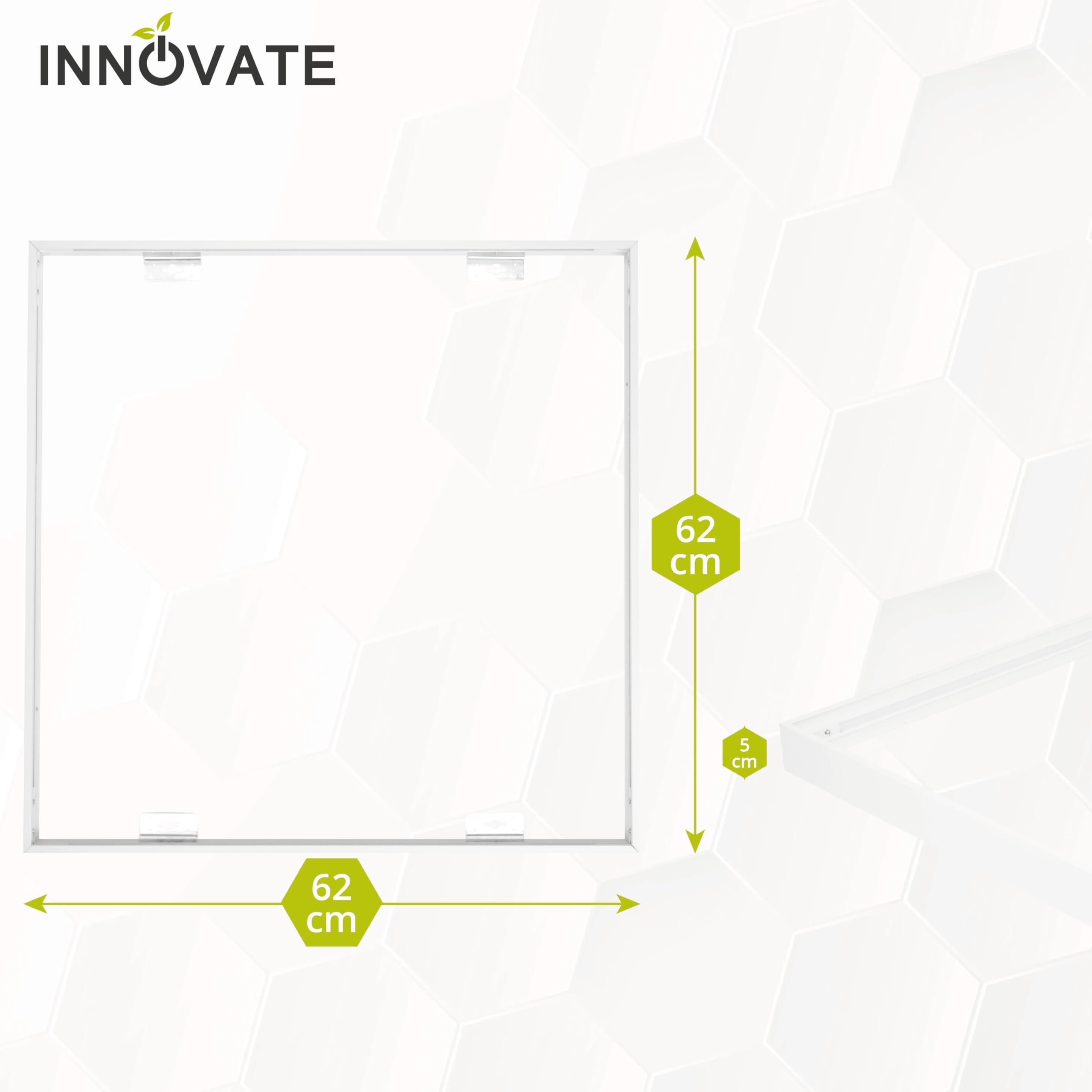 INNOVATE Panel LED 62x62 [Panel retroiluminado LED Plafón regulable con transformador] Lámpara de techo Panel LED Lámpara de techo empotrada Escritorio (marco de montaje, 3)