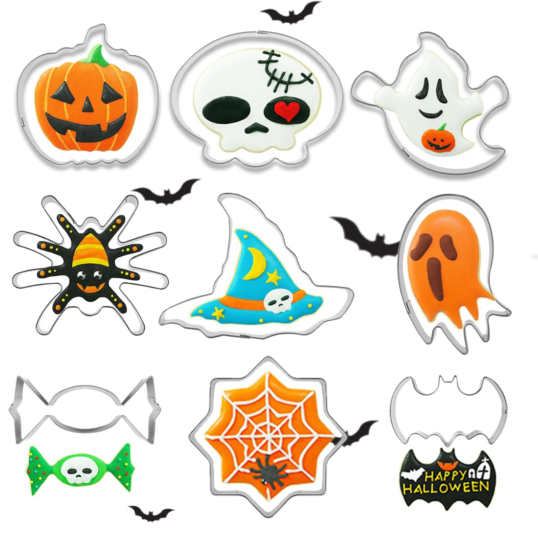 XOUDKE Set di formine per Biscotti di Halloween, 9 Forme, per Halloween, Fantasma, Pipistrello, Zucca, Gatto, Strega, Ragno, Teschio, Pan di Zenzero, ECC. per cuocere in Acciaio Inox Taglia Biscotti XOUDKE Set di formine per Biscotti di Halloween, 9 Forme, per Halloween, Fantasma, Pipistrello, Zucca, Gatto, Strega, Ragno, Teschio, Pan di Zenzero, ECC. per cuocere in Acciaio Inox Taglia Biscotti