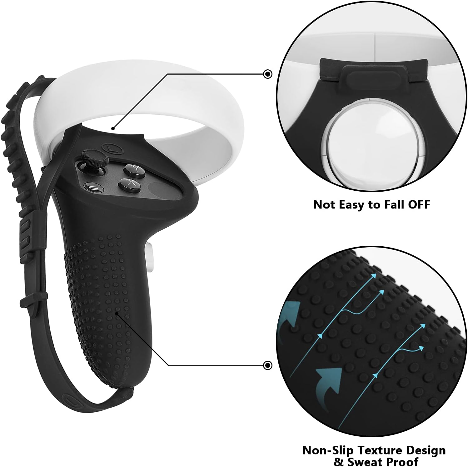 TOMSIN Touch Controller Grip Cover for Oculus Quest 2 with Silicone Face Cover, Protective Lens Cover, Silicone Handle Strap Disposable Eye Cover Combo, Sweatproof Lightproof Accessories (Black)