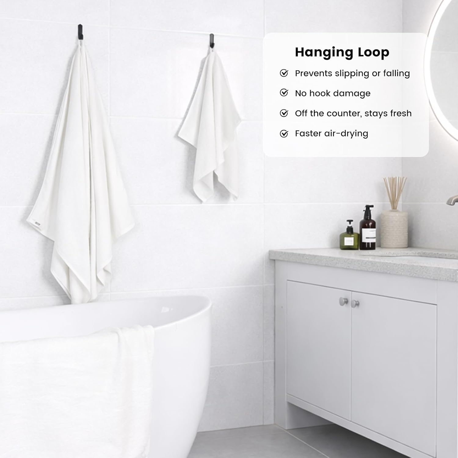 SEMAXE White Bath Towel Set, 100% Cotton Bathroom Towels with Hanging Loops, Luxury 8 Piece Towel Set Include 2 Bath Towels, 2 Hand Towels, 4 Washcloths - Image 4