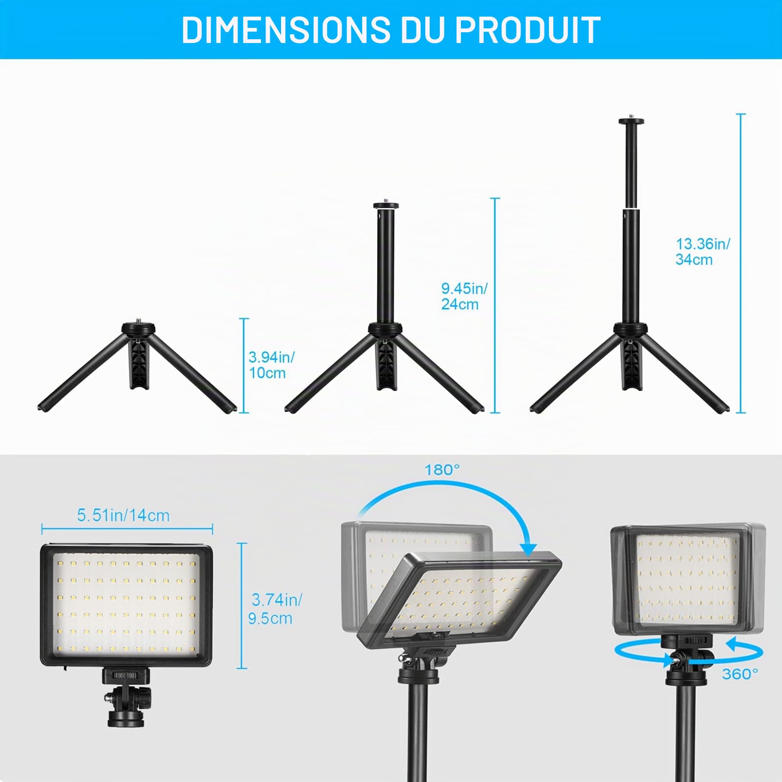Lampes Vidéo LED 2-Pack, Panneau LED Video USB à Variable 5600K avec Mini Trépied et Filtres Colorés pour Studios Photo, Prise de Vue sous Angle Bas, Enregistrement Vidéo, Streaming de Jeux