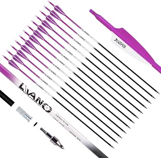 LWANO 30 Inch Carbon Arrows Spine 500 Hunting Target Practice for Compound Recurve Bow 30-60lbs - 12 Pack Removable Tips