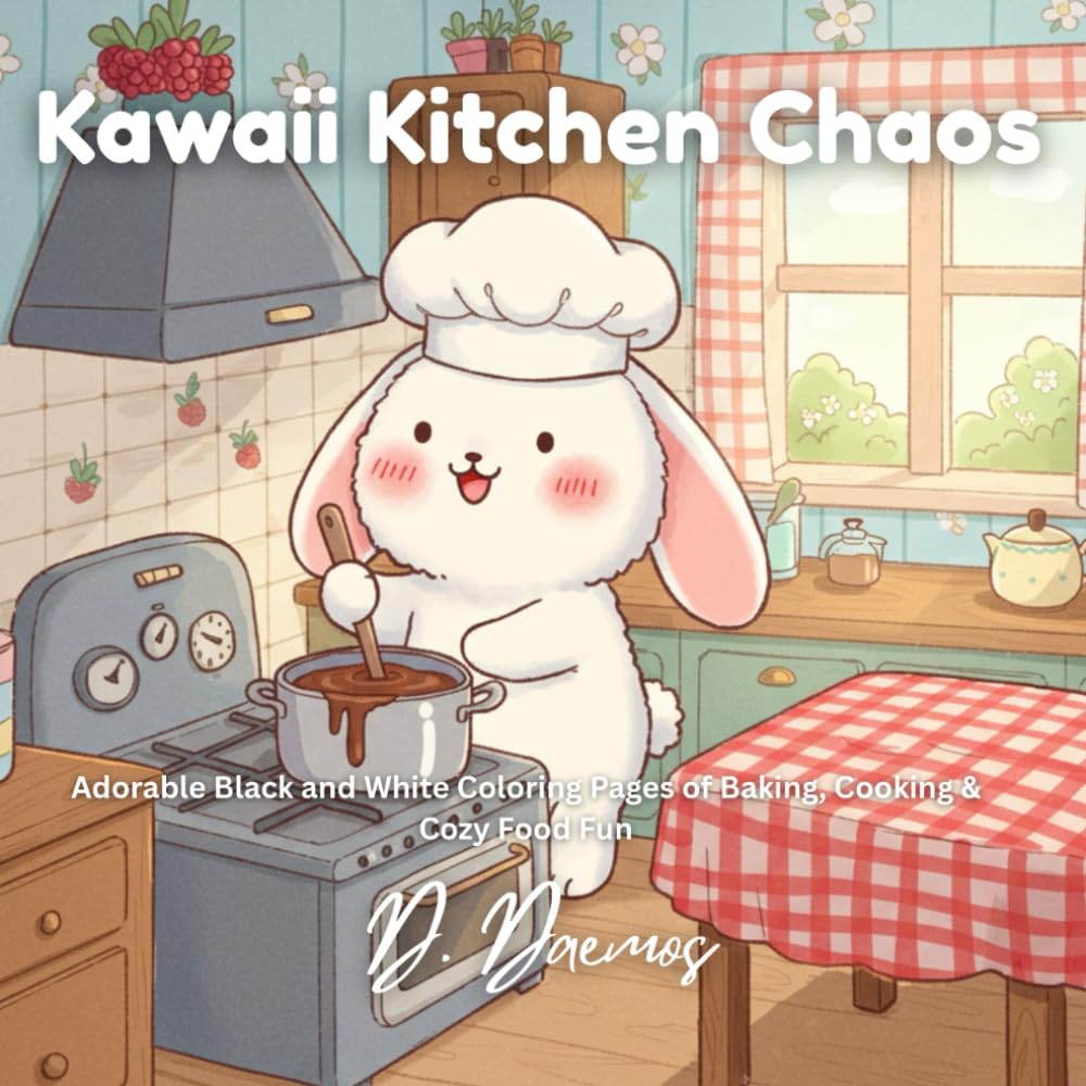 Kawaii Kitchen Chaos: Adorable Black and White Coloring Pages of Baking, Cooking & Cozy Food Fun