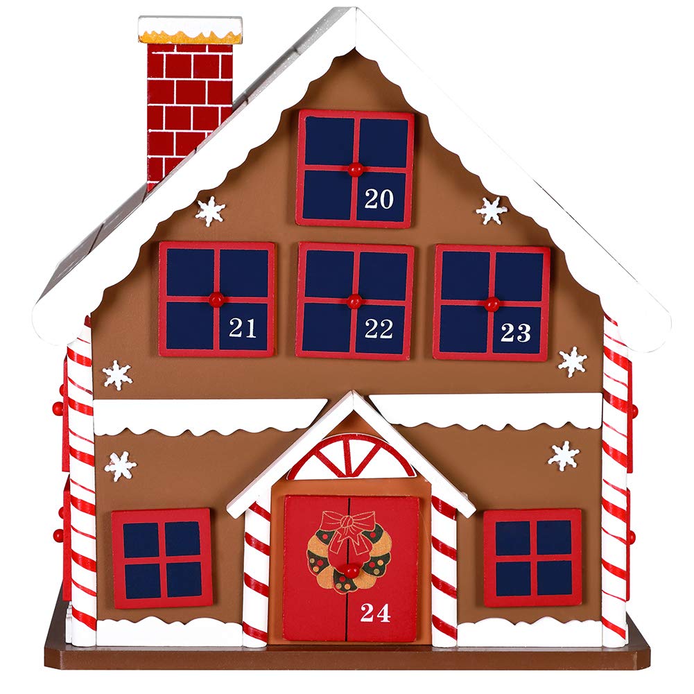 BAKAJI Calendrier de l'Avent de Noël en bois avec 24 tiroirs numérotés pour surprise, décorations de Noël, maison