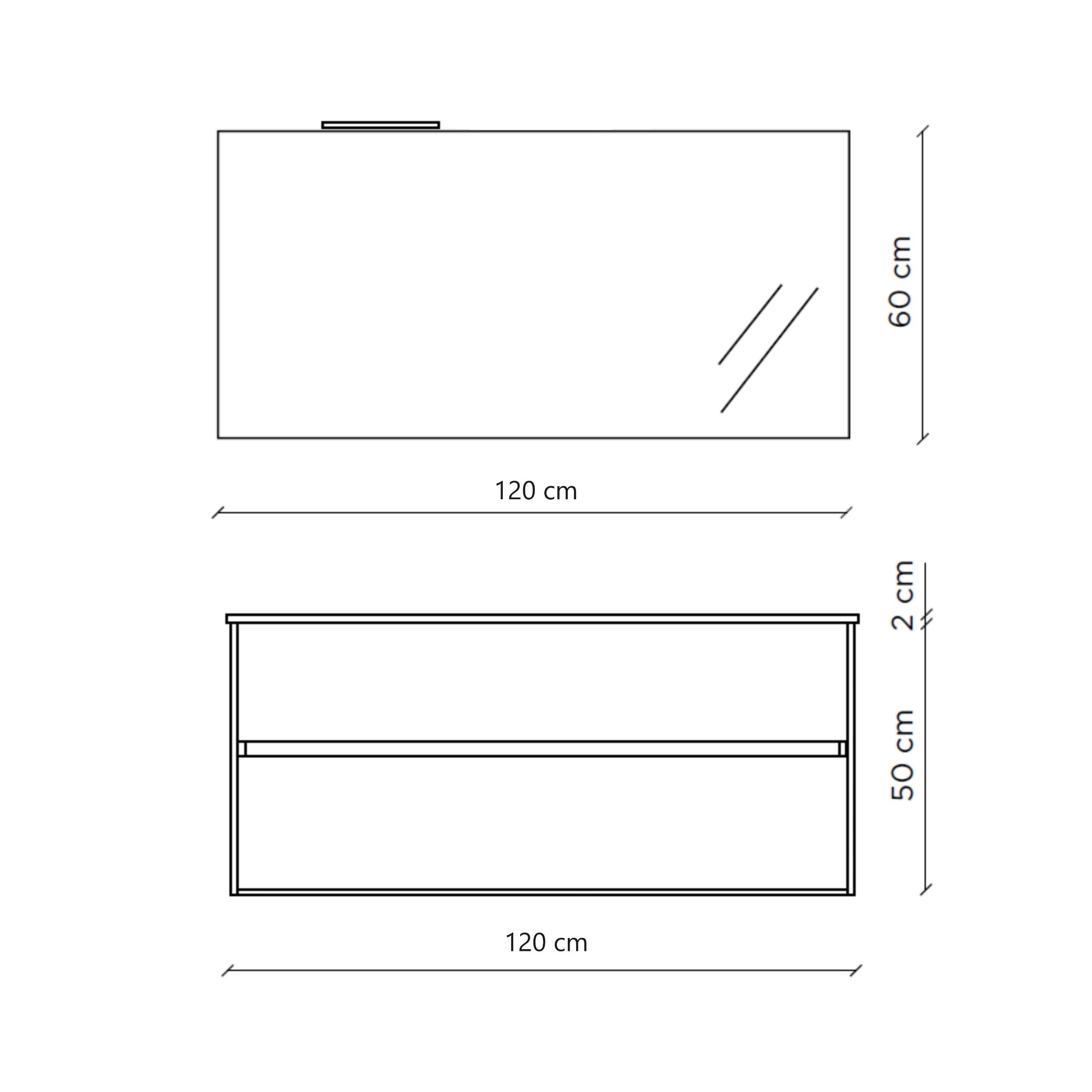 AQA DESIGN accessori casa composizione vasca bagno, nr2 cassetti con scorrimento e chiusura soft close, maniglia a gola in melaminico, nr1 specchio - Bianco - 121x46,5x190 cm