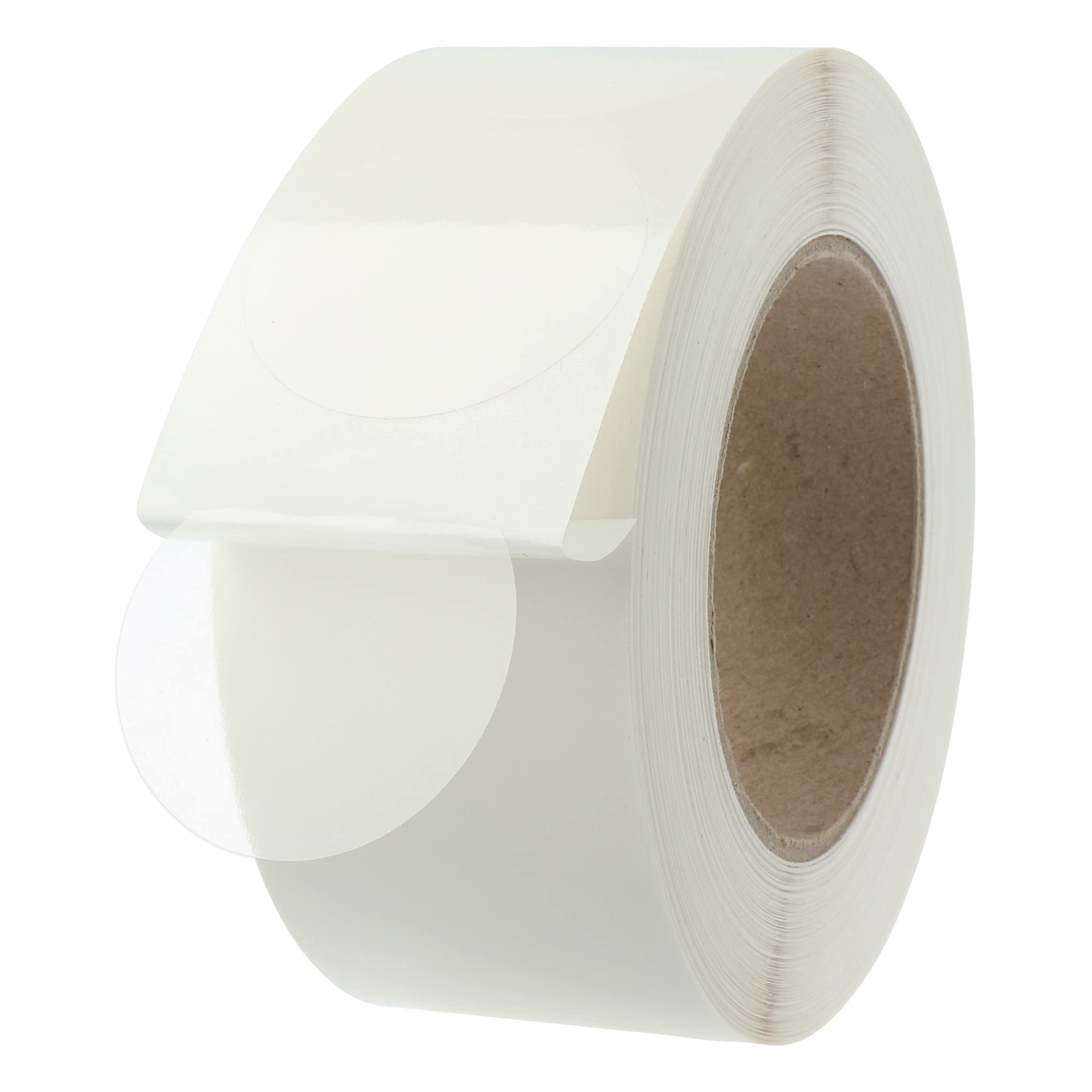 Labelident Verschlussetiketten transparent - Ø 50 mm - 1.250 runde Klebepunkte auf 1 Rolle/n, 40 mm Kern, PE-Folie (Polyethylen) selbstklebend