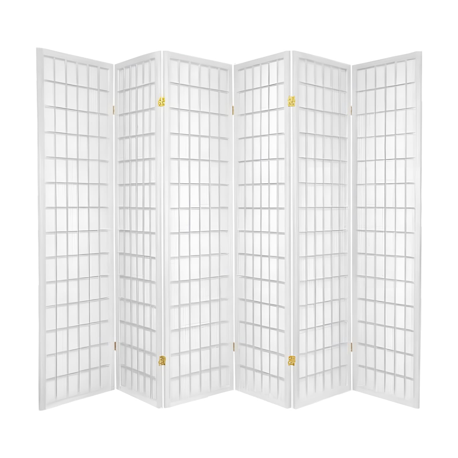 Legacy Decor 6-Panel Shoji Room Divider, White, Real Wood Grid, Translucent Privacy Panels, 105″ W × 71″ H, Folding Screen
