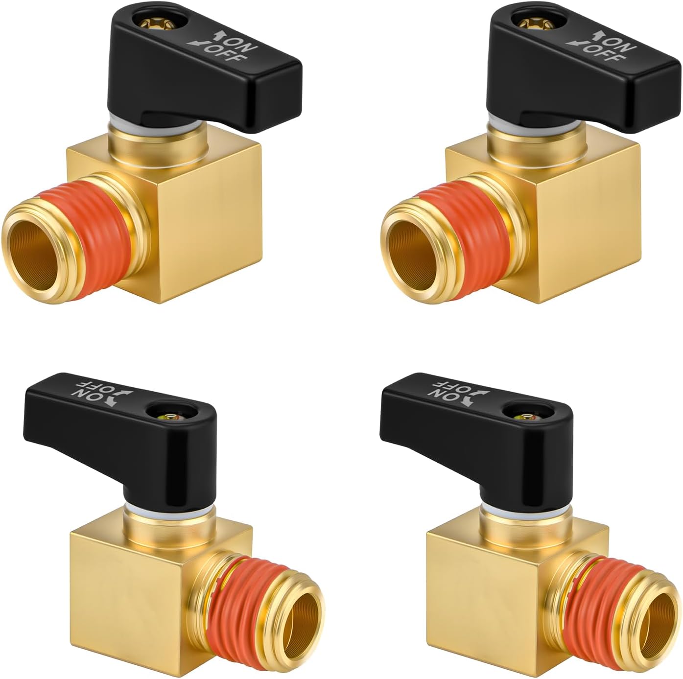 Brass 4-Pack Air Compressor Drain Valve, 1/4" NPT Male Thread Ball Valve, Manual Drain Plug for Air Tank Moisture Removal, Heavy Duty Brass Air Compressor Accessories. (4-Pack 1/4'' Valve)