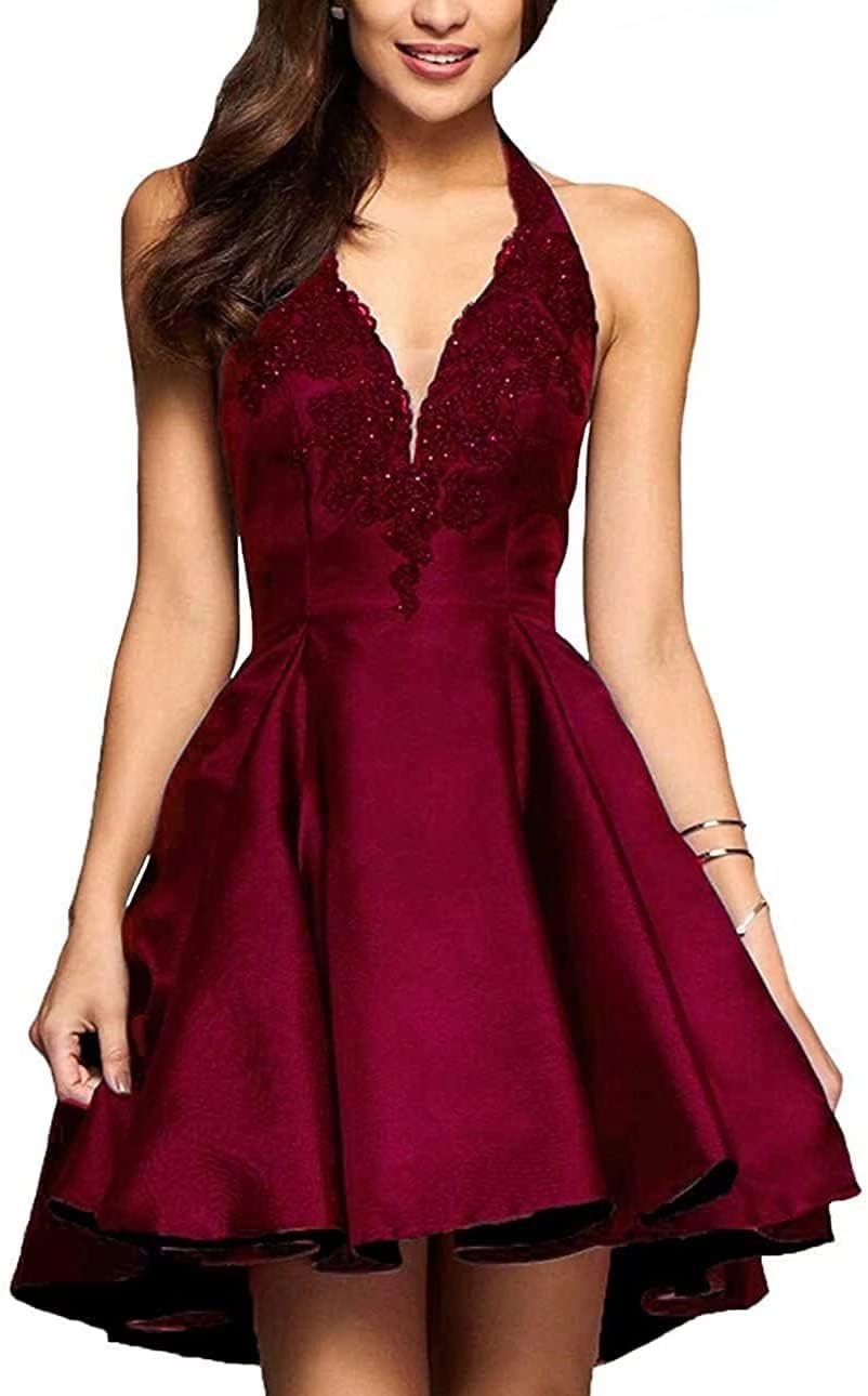 Lace Satin Short Homecoming Dress for Teens High Low Dominican Republic |  Ubuy