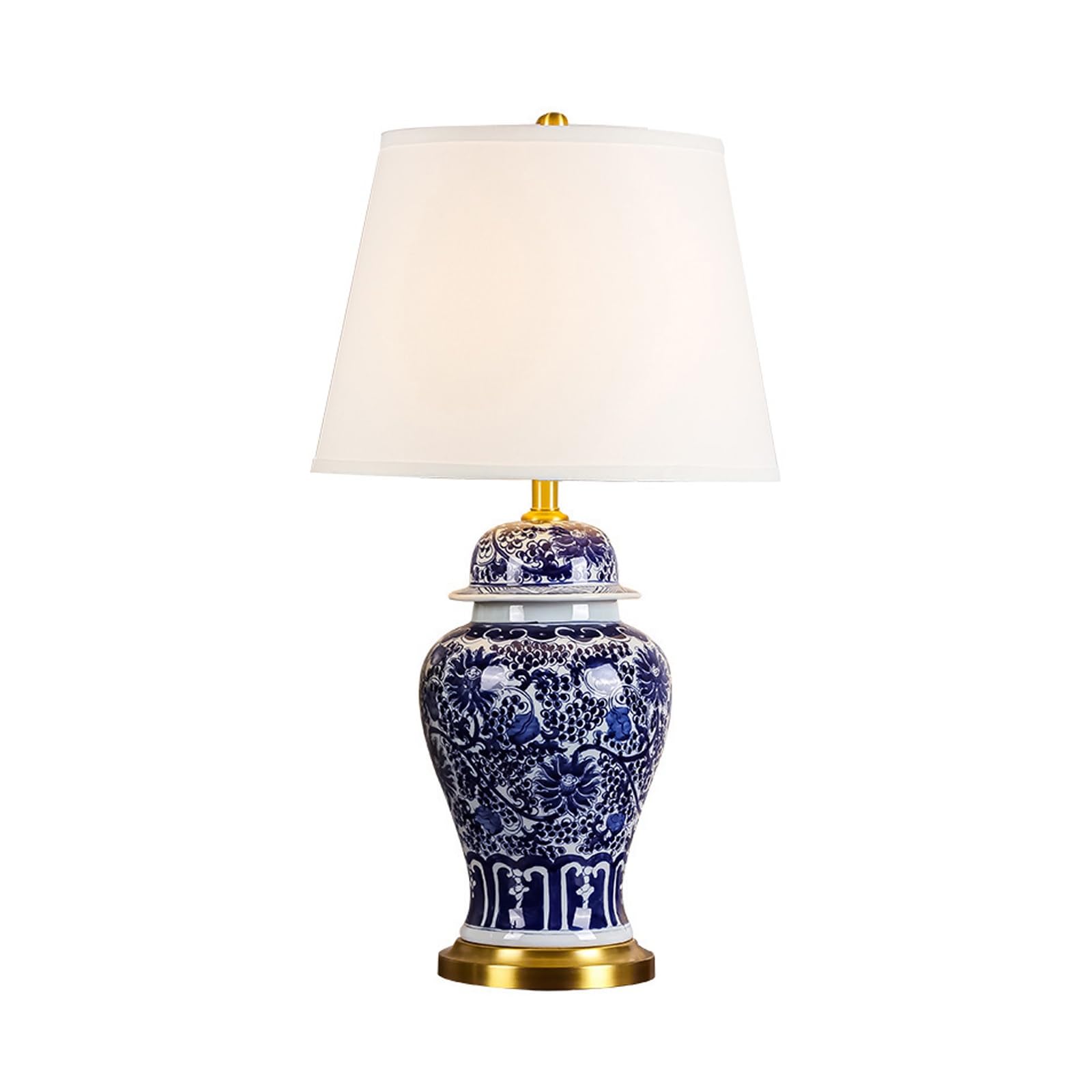 Ceramiczna Lampa Stołowa, Lampa Nocna W Stylu Rustykalnym Z Białym Lnianym Abażurem | Nowoczesna Lampka Nocna Do Sypialni I Salonu – Pilot – M, Przełącznik Przyciskowy – L