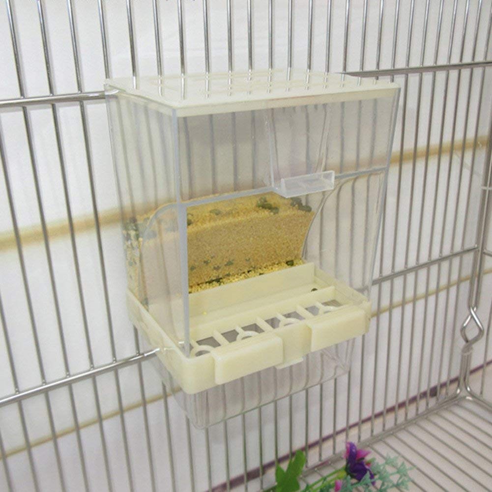 Old Tjikko No Mess Bird Feeder for Cage, Automatic Acrylic Seed Container with Large Hook, Install-Free Parrot Feeder for Budgerigar, Canary, Cockatiel, Parakeet, Finch