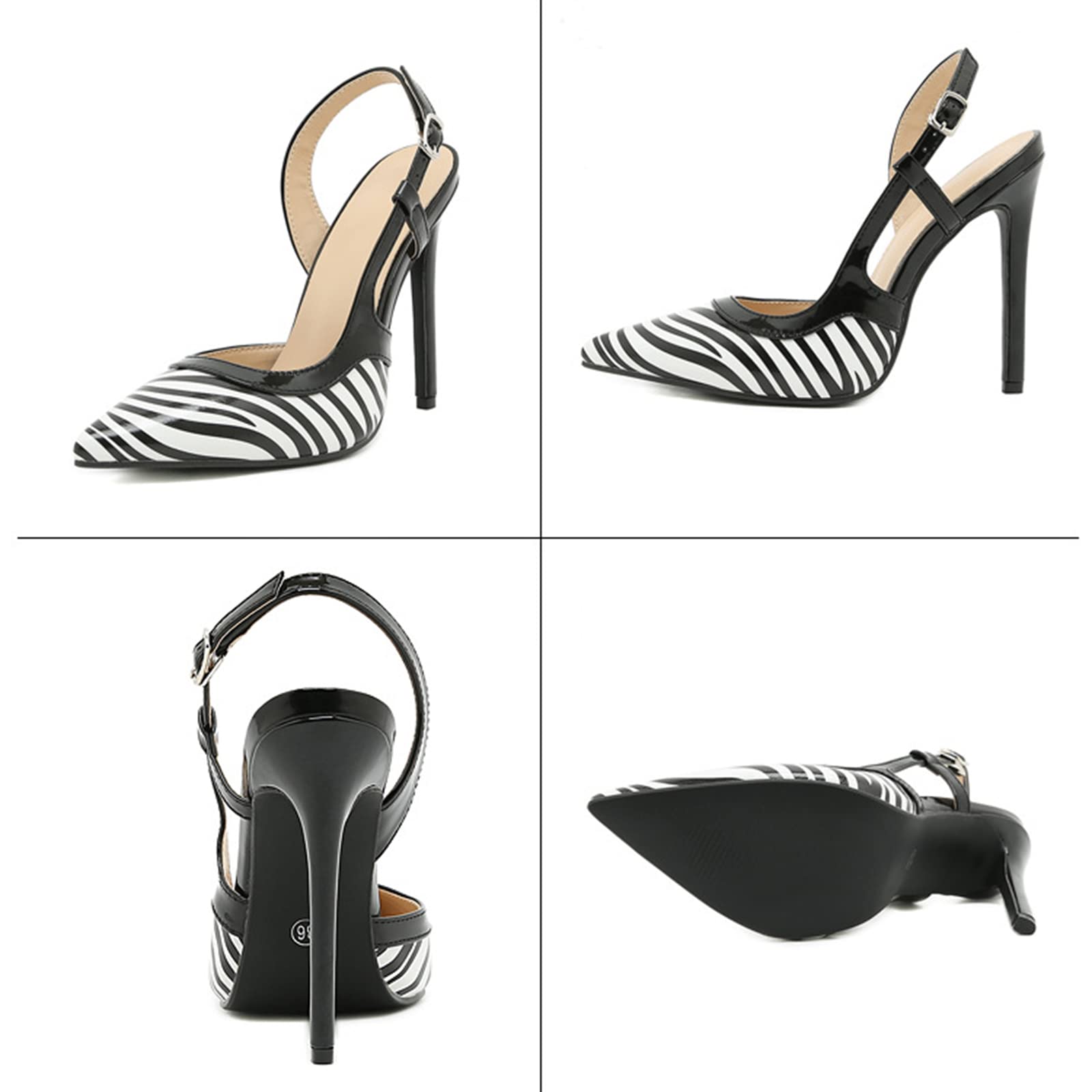 Décolleté a Punta con Motivo zebrato Sexy, Sandali con Tacco da Festa di Nozze, Tacchi Alti da 4,3 Pollici per Donna, Scarpe Taglie Forti