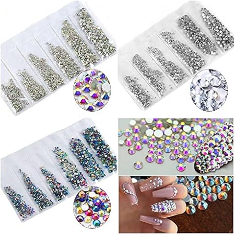 3 Pack Mixed Colour Glass Nail Rhinestones Cover