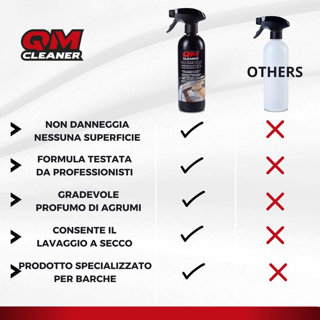 QM Cleaner - Tapicería Nautica | Detergente specifico per la Cura e la Pulizia della tappezzeria della Barca - Rimuove Le Macchie in Modo rapido ed Efficace - 500ml