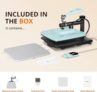 HTVRONT Heat Press Machine for T Shirts - 15x15 Swing Away Shirt Press Machine - Professional Heat Press for Sublimation, Vinyl, Heat Transfer Projects, Heats Up Fast & Distribute Heat Evenly (Blue)
