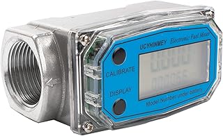 UCYHINMEY 1 inch Digital Turbine Flow Meter, LCD Display Fuel Water Flow Meter, Flowmeter for Diesel Kerosene Gasoline Water, Aluminum Stainless Steel. Flow Rate of 10-100LPM(2.6-26GPM).